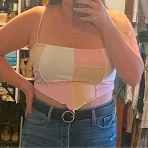 Patch Bandana Multicolor Crop Top Tank Top Size Medium Pink Orange White